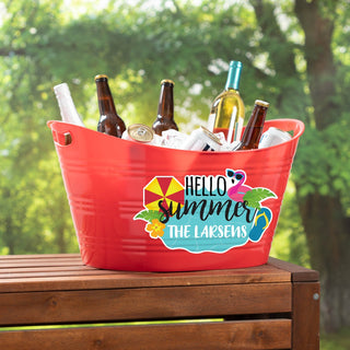 Hello Summer Personalized Red Beverage Tub