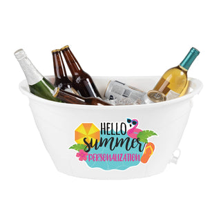 Hello Summer Personalized White Double Walled Beverage Tub