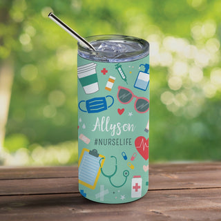 Nurse Life Stainless Steel Tumbler with Straw & Lid