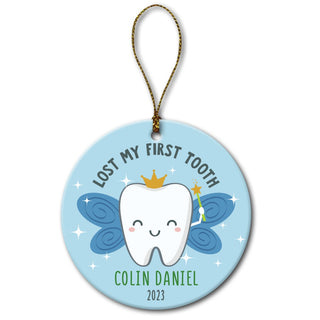 Lost My First Tooth Blue Round Ceramic Ornament