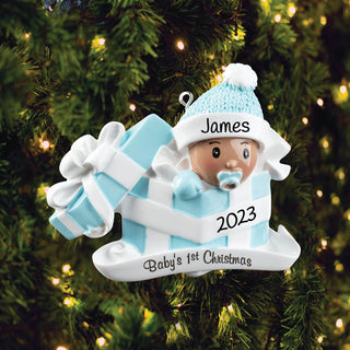 African American Baby Boy In Present Personalized Ornament