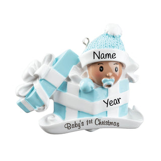 African American Baby Boy In Present Personalized Ornament