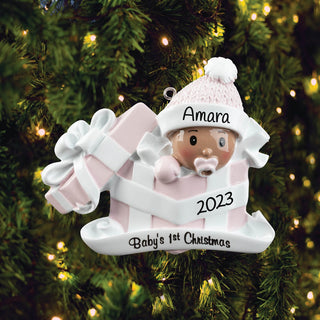 African American Baby Girl In Present Personalized Ornament