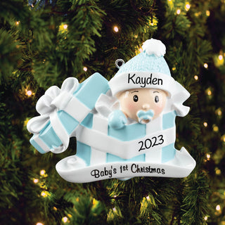 Baby Boy In Present Personalized Ornament