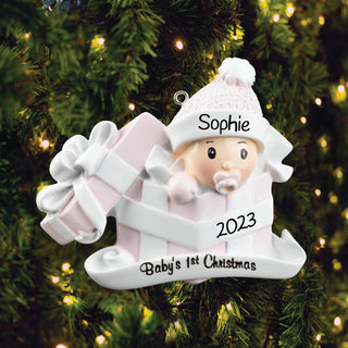 Baby Girl In Present Personalized Ornament