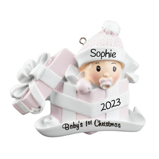 Baby Girl In Present Personalized Ornament