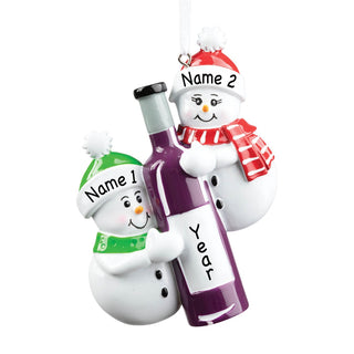 Snow Couple With Bottle Of Wine Personalized Ornament