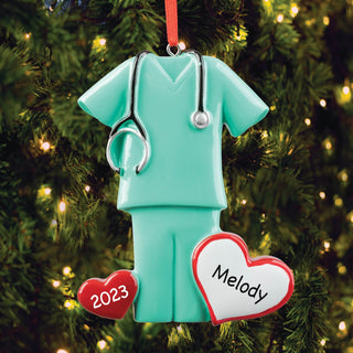Green Scrubs With Heart Personalized Ornament