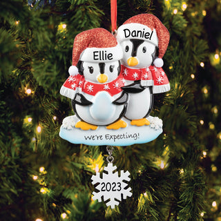 We're Expecting Penguins Personalized Ornament