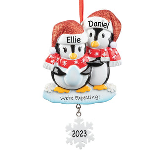 We're Expecting Penguins Personalized Ornament