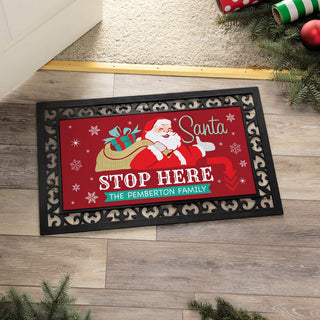 Santa Stop Here Personalized Insert and Ornate Rubber Doormat Frame