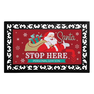 Santa Stop Here Personalized Insert and Ornate Rubber Doormat Frame