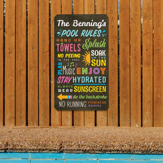 Family Pool Rules Personalized Metal Sign