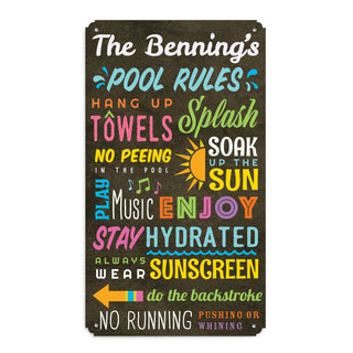 Family Pool Rules Personalized Metal Sign
