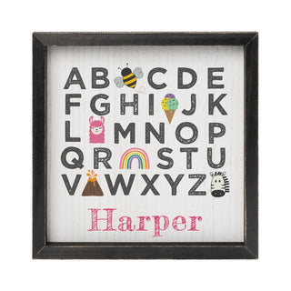 Alphabet with Pink Name Black Framed Wood Art