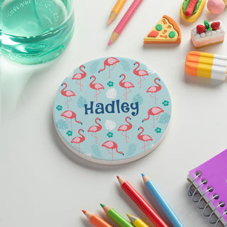 Flamingo Pattern Personalized Round Desk Coaster