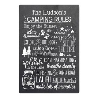 Camping Rules Personalized Black Wood Art Plaque