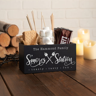 Family S'mores Station Black Wood Storage Box