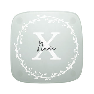 Name & Initial Wreath Personalized Frosted Glass Coaster