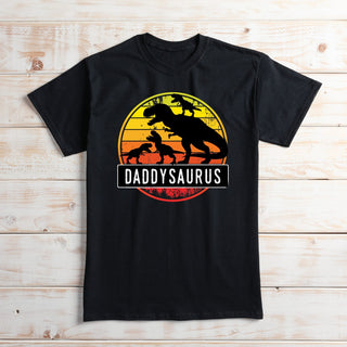 Daddysaurus Three Kids Adult Black T-Shirt
