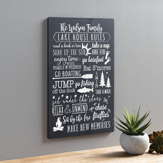 Lake House Rules Personalized Black Wood Art Plaque