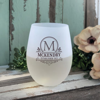 Grape Vine Frosted Stemless Wine Glass