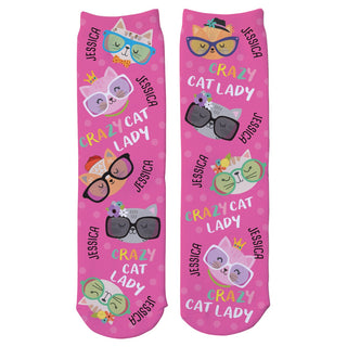 Crazy Cat Lady Personalized Pink Adult Crew Socks