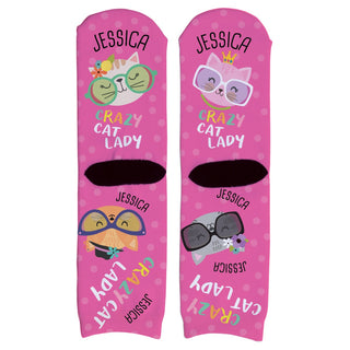 Crazy Cat Lady Personalized Pink Adult Crew Socks