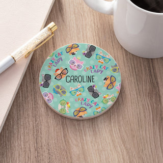 Crazy Cat Lady Personalized Round Desk Coaster