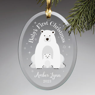 Baby's First Christmas Polar Bears Glass Oval Ornament