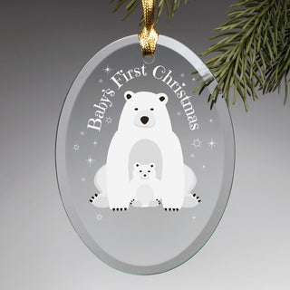 Baby's First Christmas Polar Bears Glass Oval Ornament