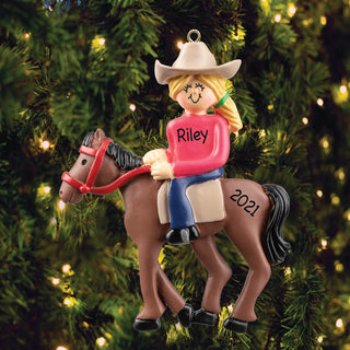 Blonde Female Horseback Personalized Ornament