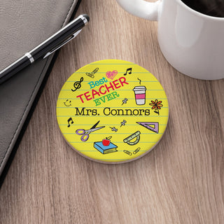 Best Teacher Ever Personalized Round Desk Coaster