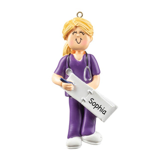 Blonde Female Nurse In Scrubs Personalized Ornament