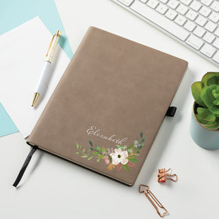 Floral with Name Personalized Buckskin Notebook