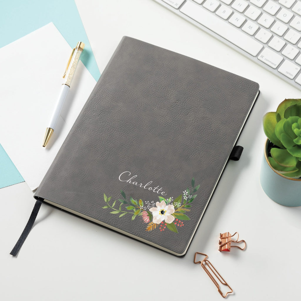 Floral with Name Personalized Iron Gray Notebook – Personalized Planet