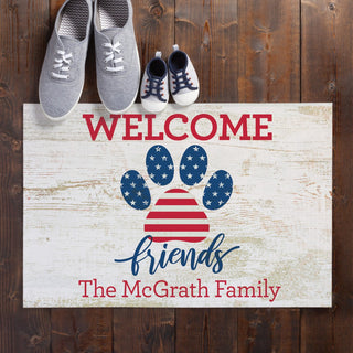 Welcome Friends Patriotic Paw Print Doormat - 18x27 Inch, 1/4" Thick