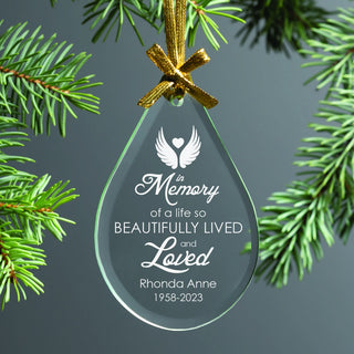 Memory of a Life Teardrop Beveled Glass Ornament