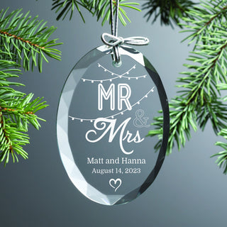 Mr. and Mrs. Oval Crystal Cut Premium Glass Ornament