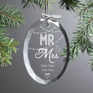 Mr. and Mrs. Oval Crystal Cut Premium Glass Ornament