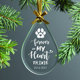 Forever In My Heart Pet Memorial Teardrop Beveled Glass Ornament