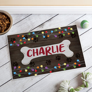 Christmas Lights and Pawprints Red Name Bone Placemat 11 x 17