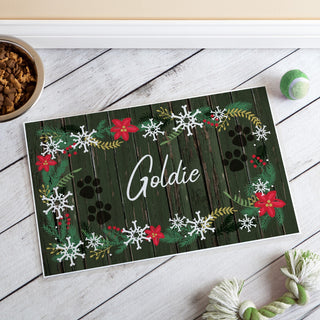 Bone Snowflakes and Christmas Foliage Pet Placemat