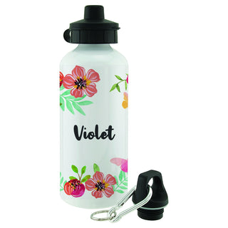 Pink Floral Personalized White Water Bottle