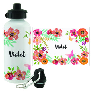 Pink Floral Personalized White Water Bottle