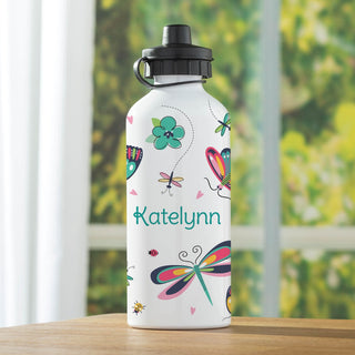Colorful Butterflies and Bugs White Water Bottle
