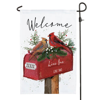 Welcome Cardinal Couple On Mailbox Personalized Garden Flag