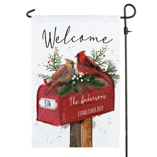 Welcome Cardinal Couple On Mailbox Personalized Garden Flag
