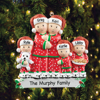 Christmas Pajama Family of 5 Personalized Ornament