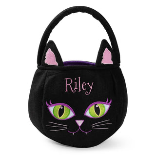 Cute Personalized Black Cat Halloween Basket
